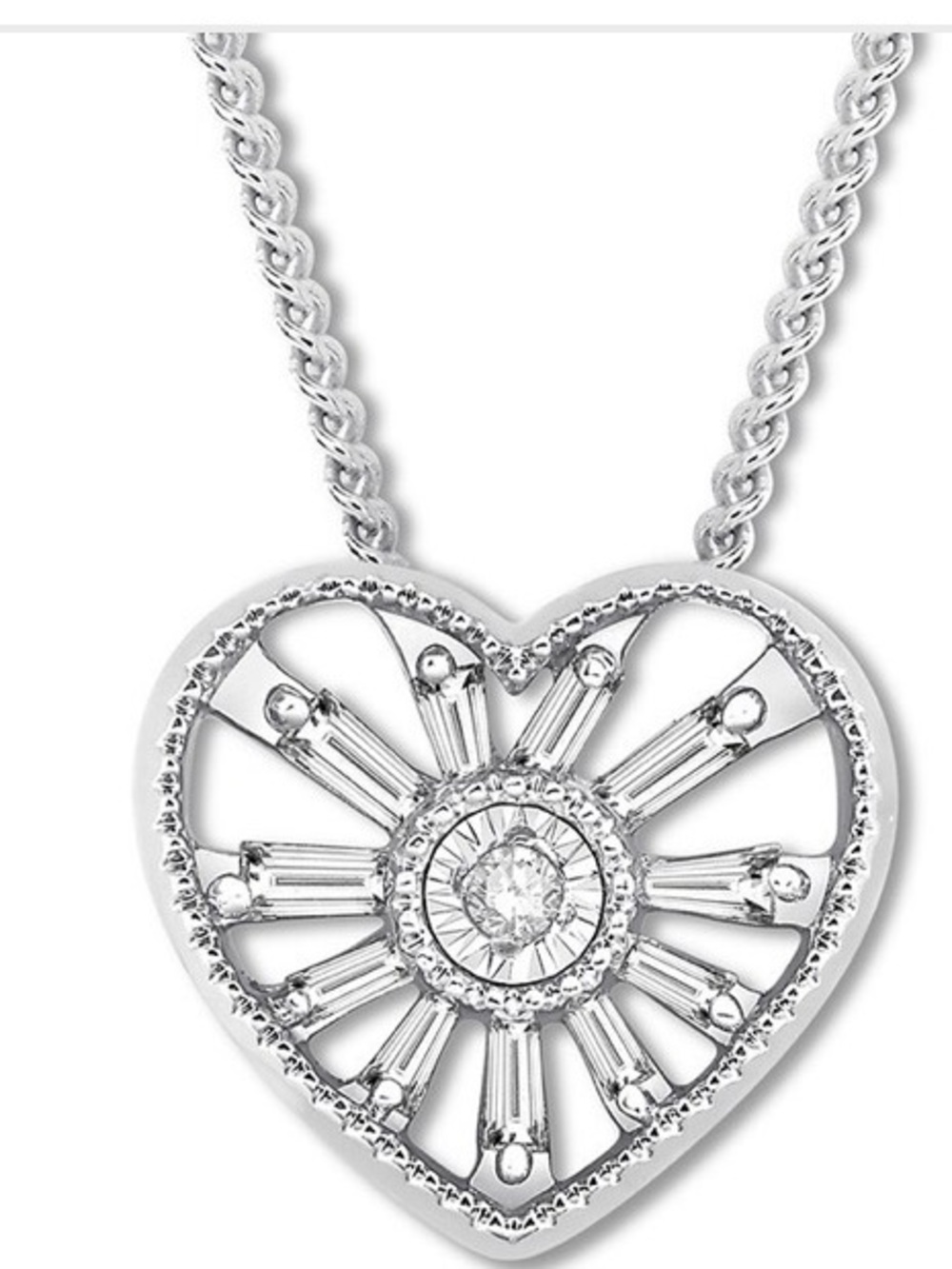 Emmy London White Diamond Heart Necklace 1/8 ct tw Sterling Silver 20"